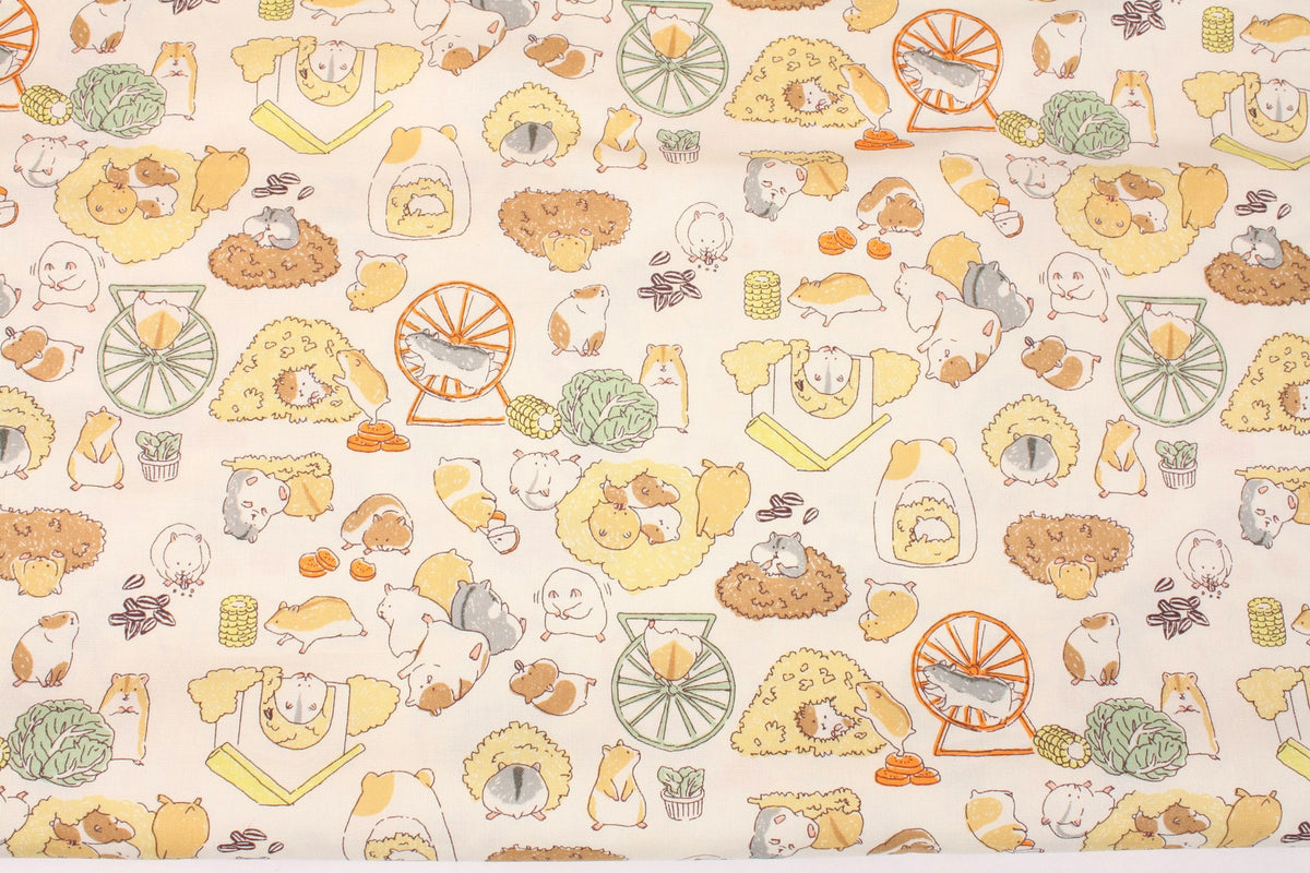 Hamster Life Animal Patterned  Fabric Japanese Fabric by the Half Yard