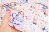 Tea Time with Cute Rabbit patterned OEKO-TEX® Fabric, Animal Fabric made in Korea by the Half Yard