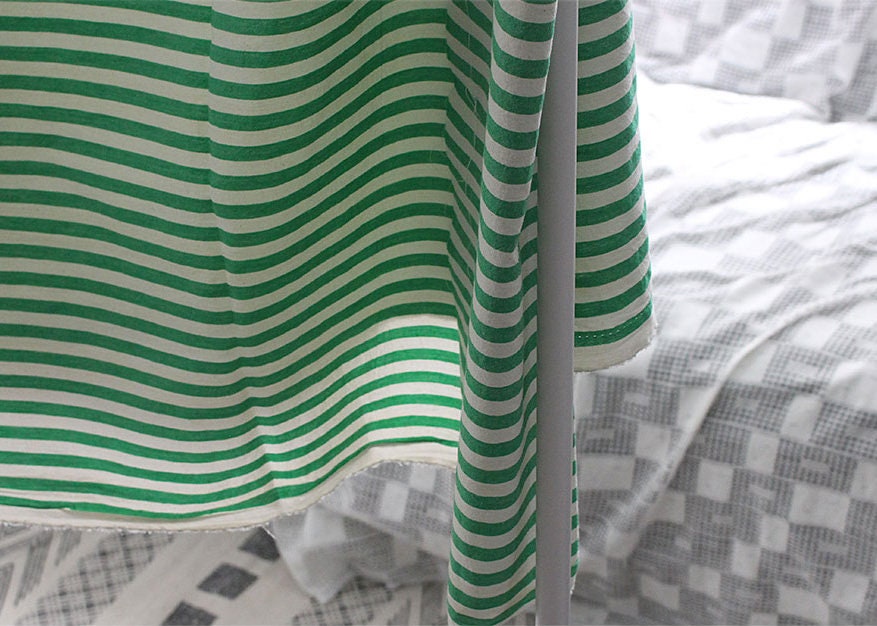 Green Check & Stripe Patterned Cotton 100% Bio-Washed Fabric made in Korea by Yard / 90 X 160cm 36" X 62"