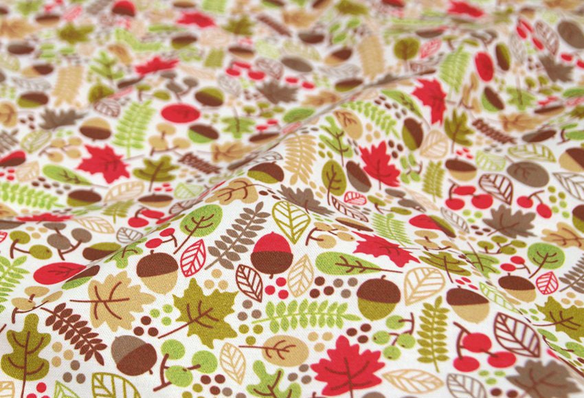 Leaves & Acorns Botanical Patterned Fabric made in Korea by Half Yard Digital Textile Printing