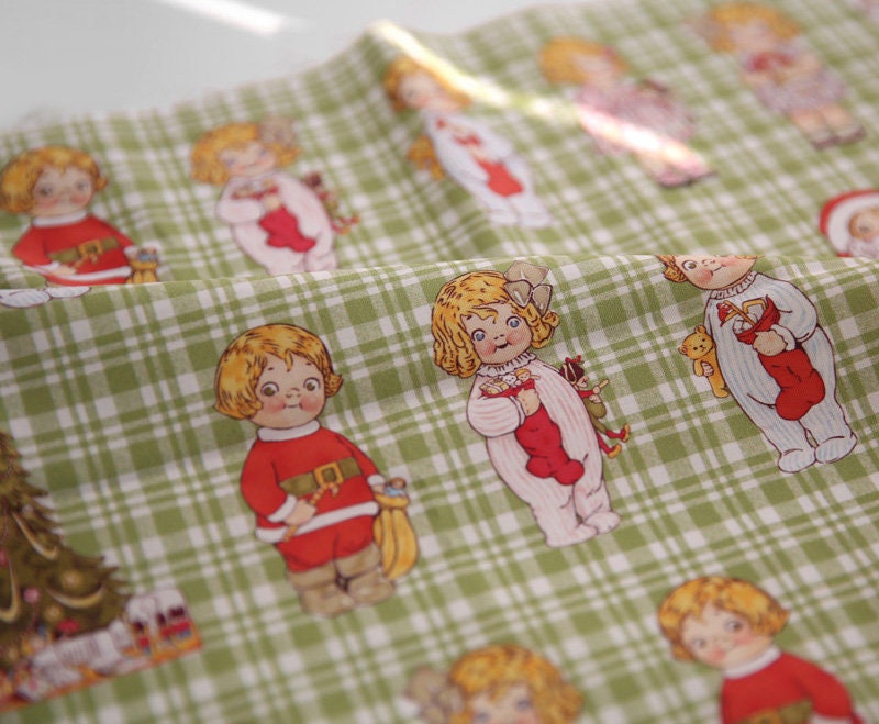 Vintage Paper Dolls Chiristmas Girls Fabric made in Korea by the Half Yard