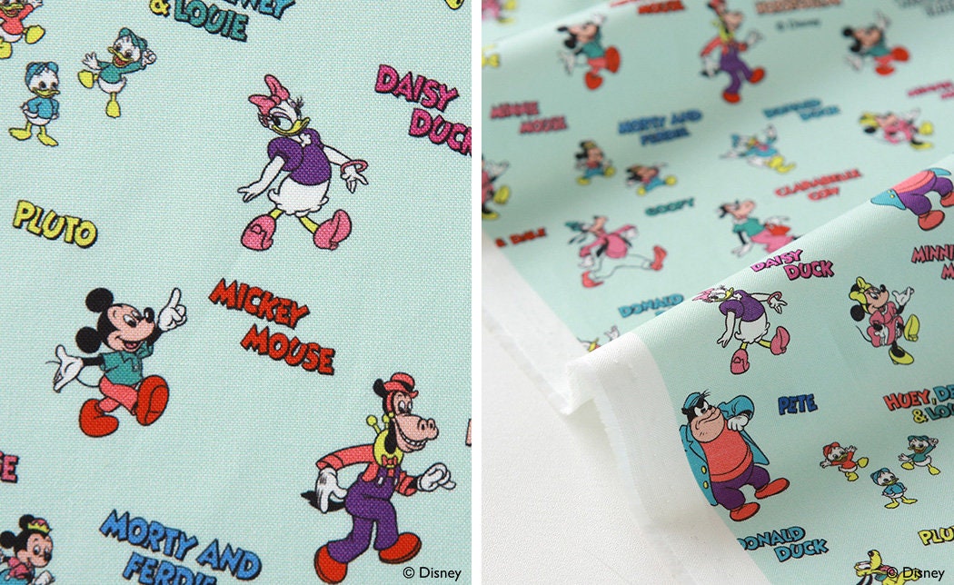 Disney Minnie Mouse Retro Name Cotton Antibiosis Fabric printed in Korea by the Half Yard