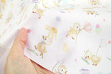 Flower with Little Yellow Chick Patterned Fabric made in Korea by Half Yard Digital Textile Printing