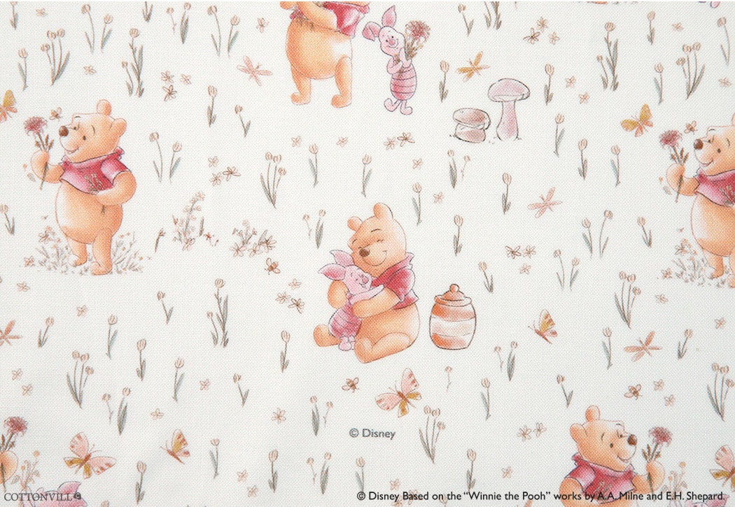 Winnie the Pooh Petite Flower Character Antibiosis Cotton Fabric made in Korea by the Half Yard