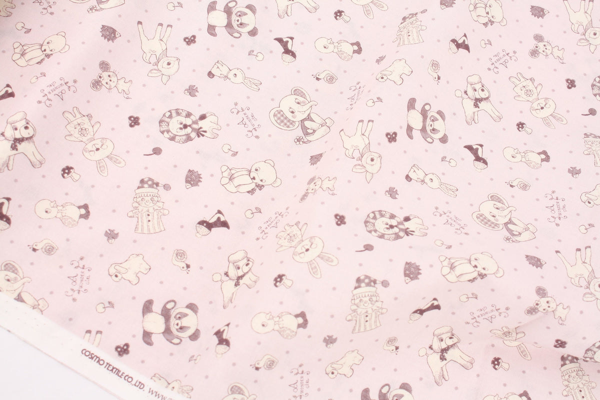 SHOWA Retro Animals Lion Deer Elephant Wonder Girl Pattern Fabric Japanese Fabric by the Half Yard