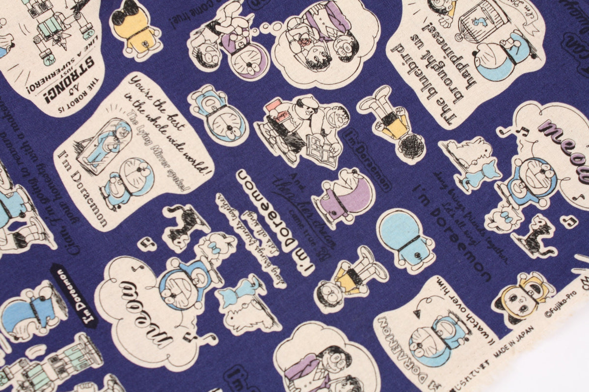 Japanese Anime Doraemon Cotton Linen Canvas Fabric made in Japan by the Half yard