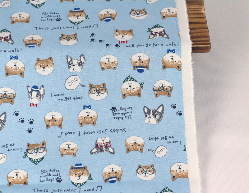 Dog Puppy Shibainu French Bulldog Oxford Fabric made in Korea by Half Yard
