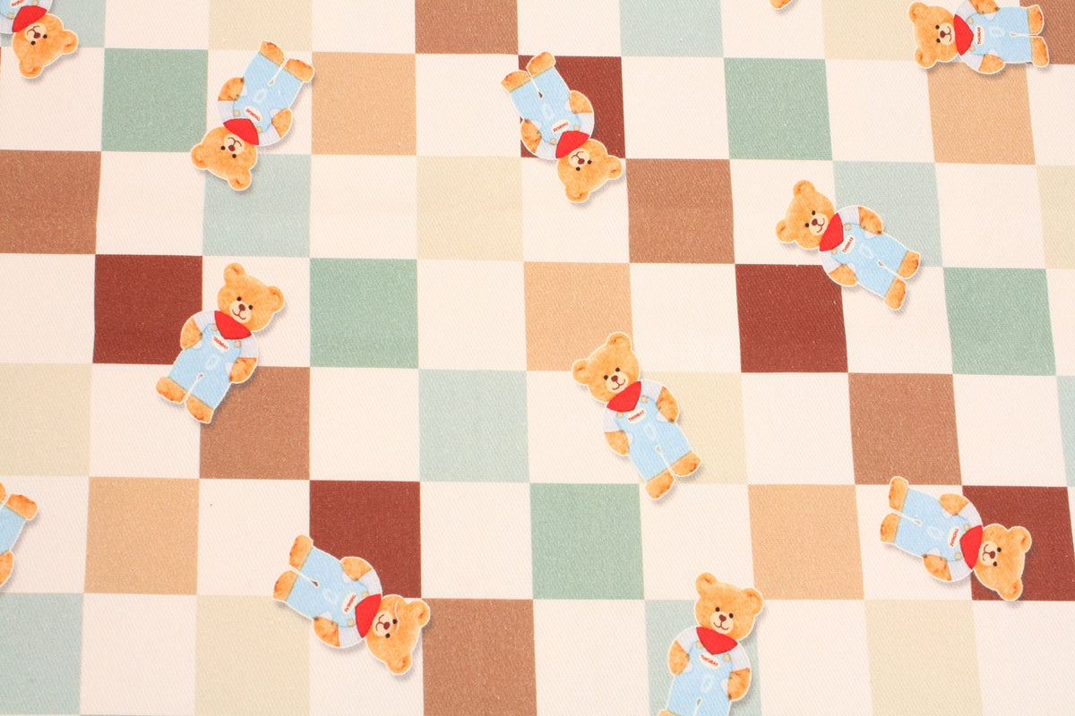 Tile Block Teddy Bear Patterned 10s Canvas Fabric made in Korea by the Yard 36" x 58" or 90 x 145cm