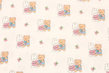 Rabbit Bear Best Friends Patterned 40s Fabric made in Korea by the Yard 36" x 58" or 90 x 145cm