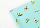 Surfing Cat Cute Animal Patterned Fabric made in Korea by the Half Yard