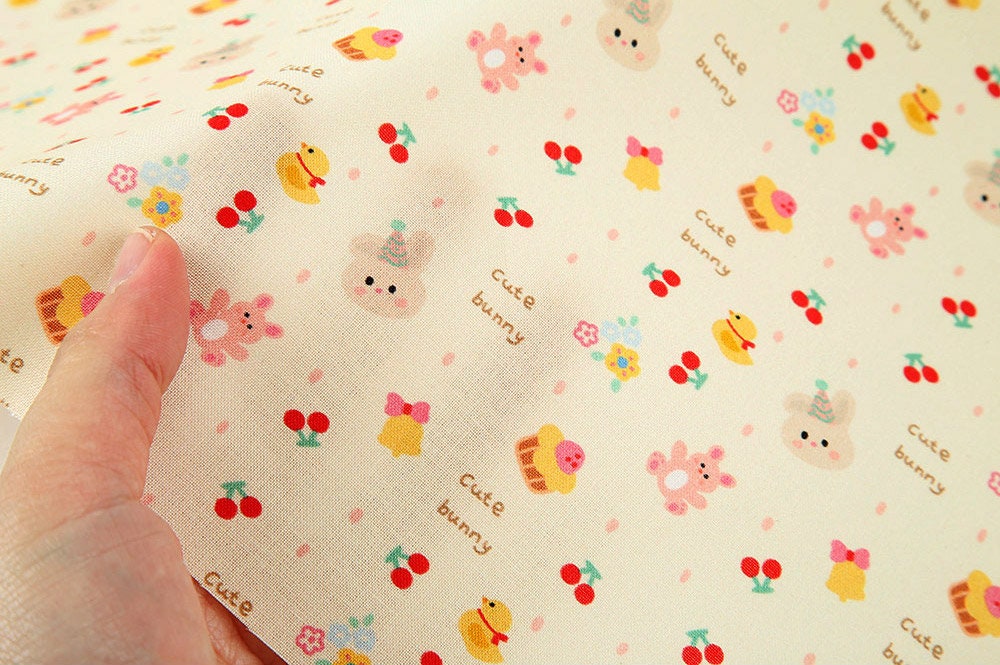 Sweet Cutie Rabbit Bunnies Patterned Fabric made in Korea by the Half Yard