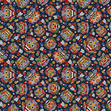 Korean Traditional Asian Devil Face Oni Flower Dokkaebi Pattern Cotton Fabric made in Korea by the Half Yard